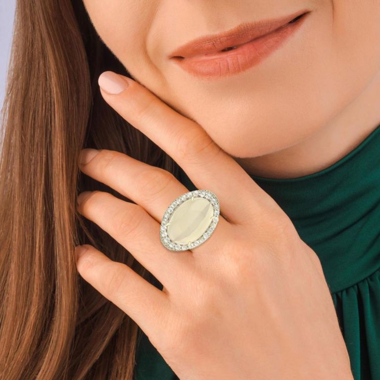 Gray Moonstone Sapphire and Diamond Ring