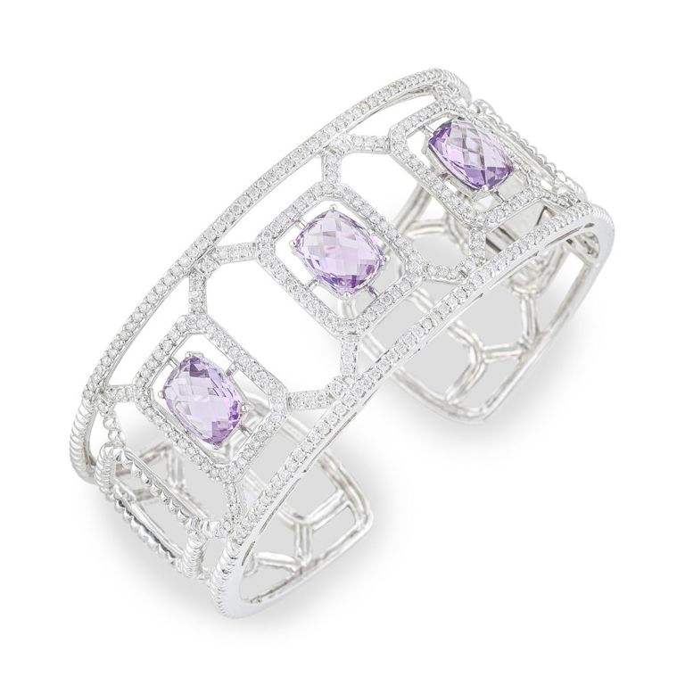 18k Gold Diamond and Amethyst Bangle