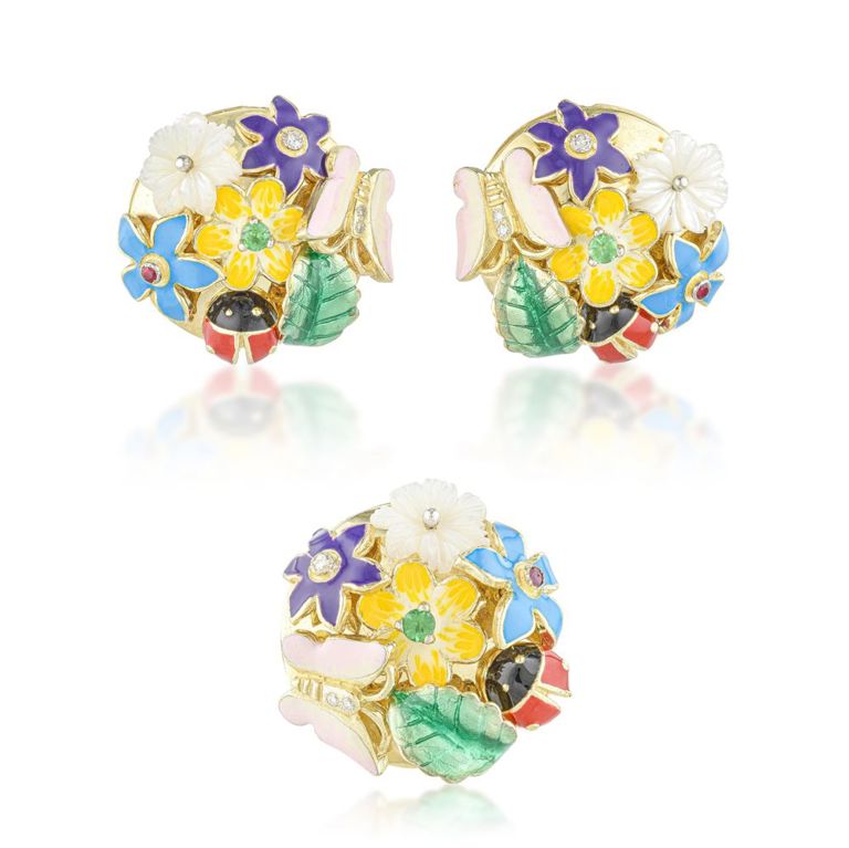 14k Gold Enamel Jewelry Set