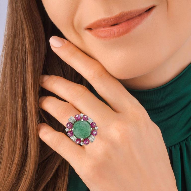Aventurine Ruby and Diamond Jewelry Set