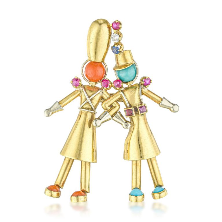 18k Gold Multigemstone Brooch