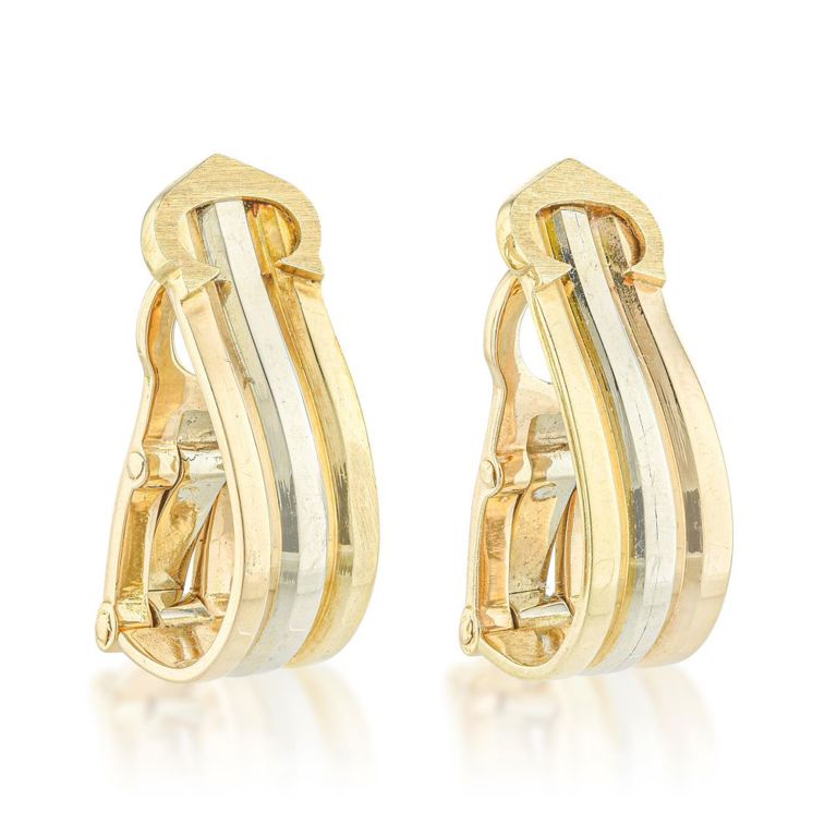18k Tri-Color Gold Double C Earrings