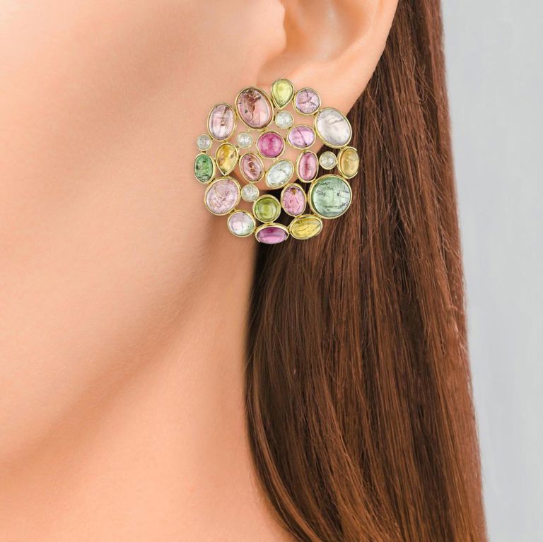 18k Gold Tourmaline and Diamond Earrings