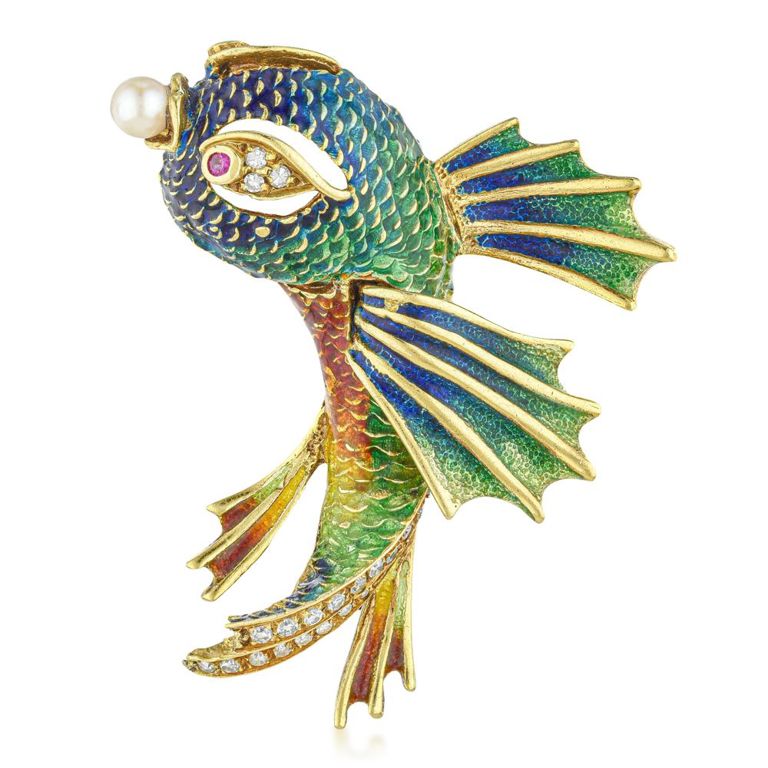 Vintage 18k Gold Fish Brooch