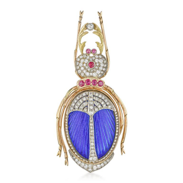 14k Gold and Silver Diamond Scarab Brooch