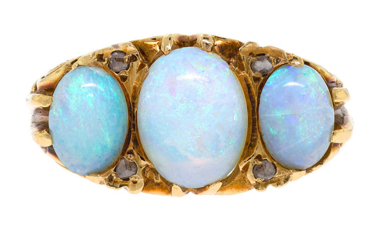 18k Yellow Gold Opal and Diamond Ring