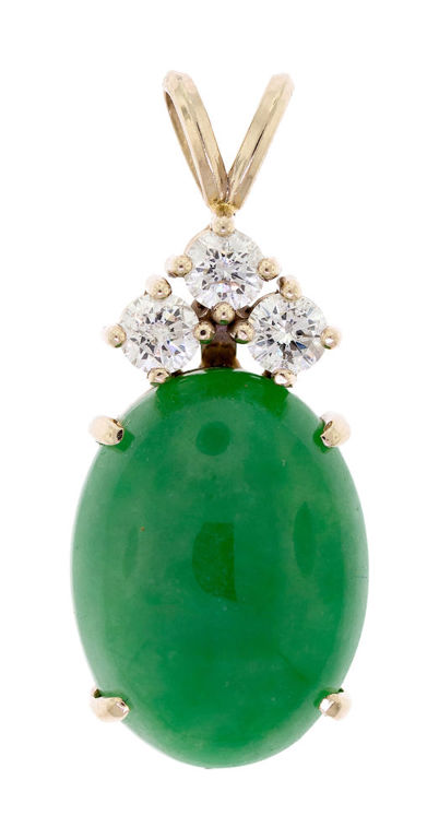 14k White Gold Jade and Diamond Pendant