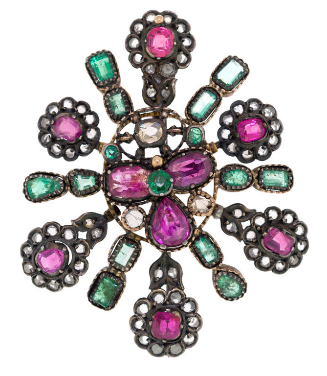 Ruby, Emerald and Diamond Brooch