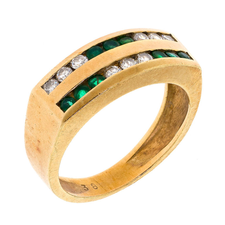 18k Gold Emerald and Diamond Band