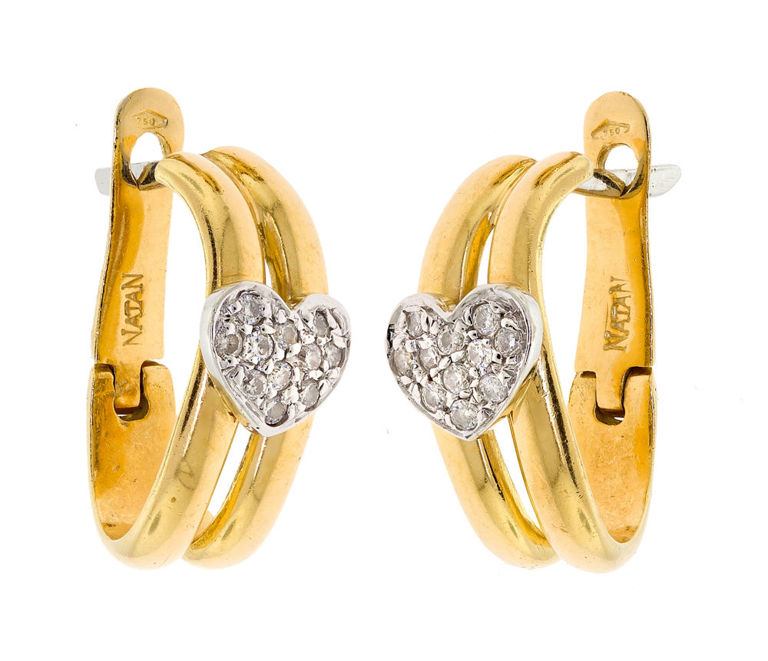 18k Gold Diamond Heart Earrings