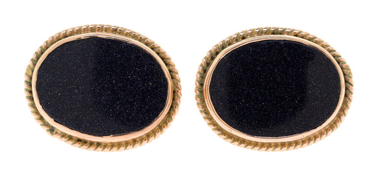 14k Yellow Gold Blue Sunstone Cufflinks