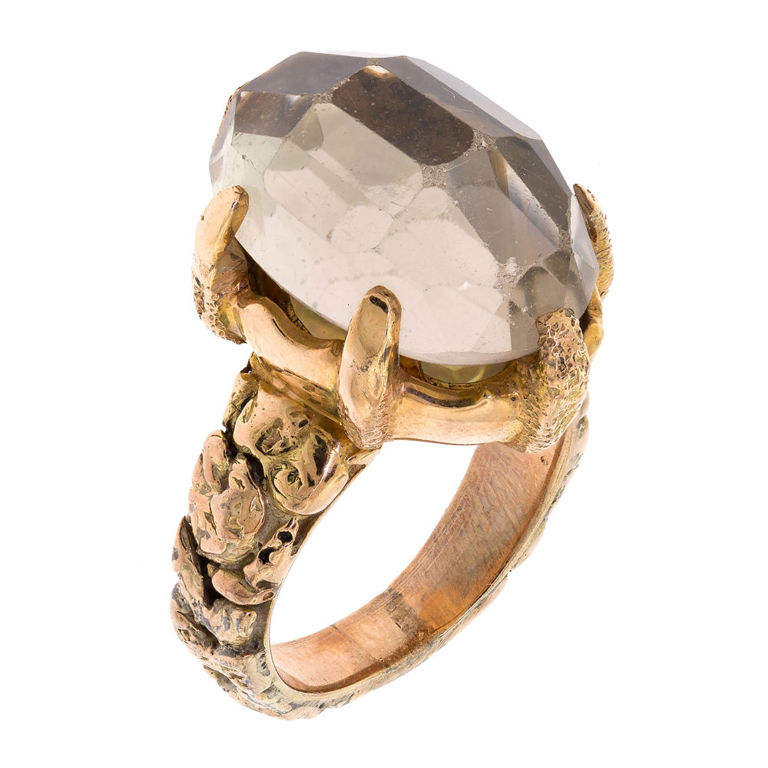 14k Gold Smoky Quartz and Opal Ring