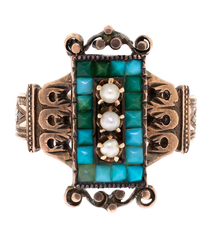 14k Rose Gold Turquoise and Pearl Ring