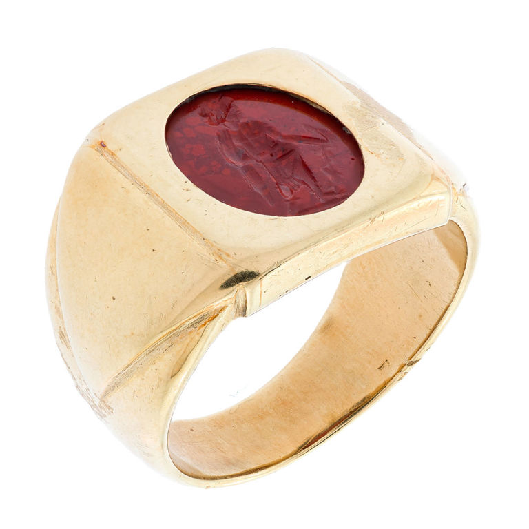 14–18k Gold Red Jasper Intaglio Ring