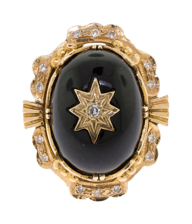 14k Gold Black Onyx and Diamond Ring