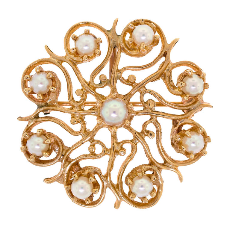 14k Gold Pearl Circle Brooch/Pendant