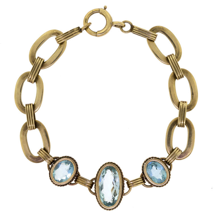 14k Gold Aquamarine Link Bracelet