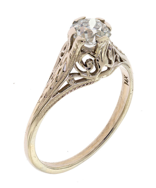 14k Gold Diamond Solitaire Filigree Ring
