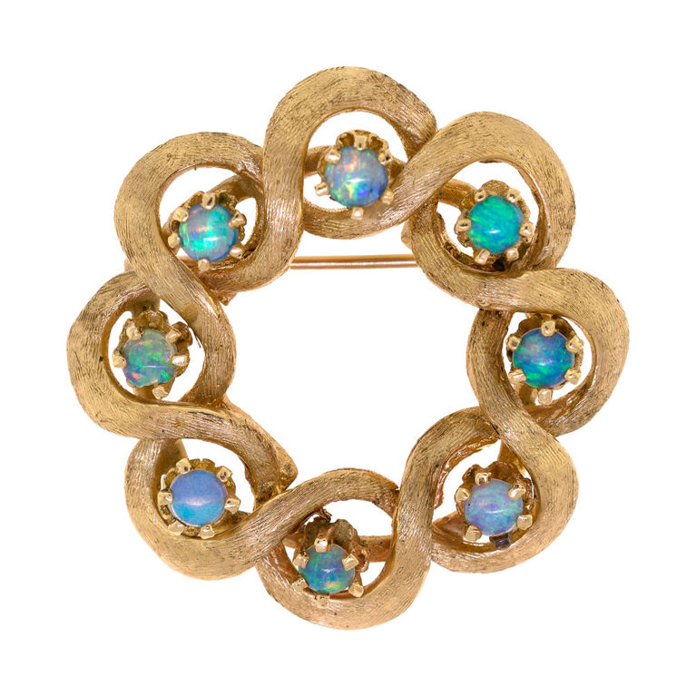 14k Gold Opal Wreath Brooch