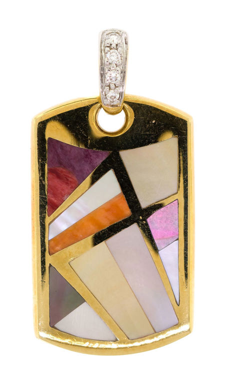 14k Gold Mother of Pearl and Diamond Pendant