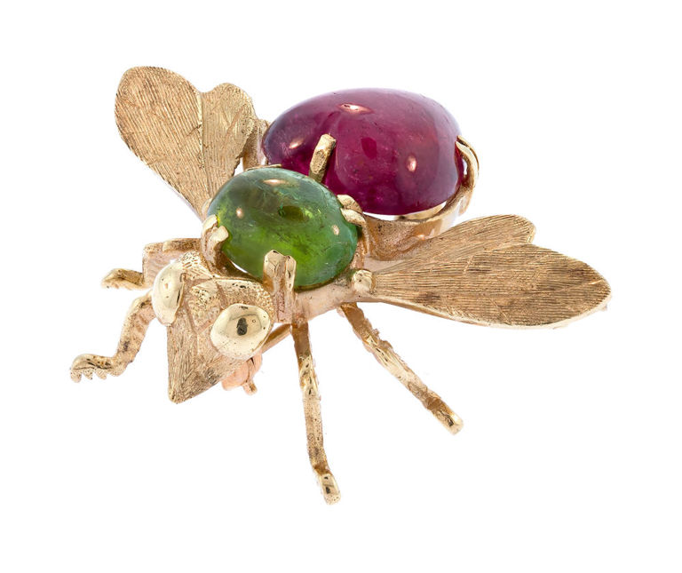 14k Gold Tourmaline Bee Brooch