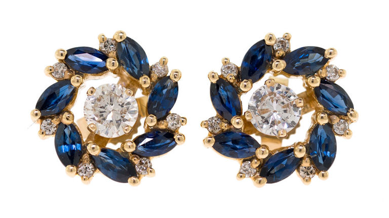 14k Gold Diamond and Sapphire Earrings