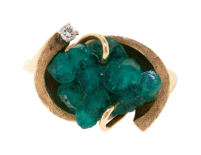 14k Gold Emerald and Diamond Ring