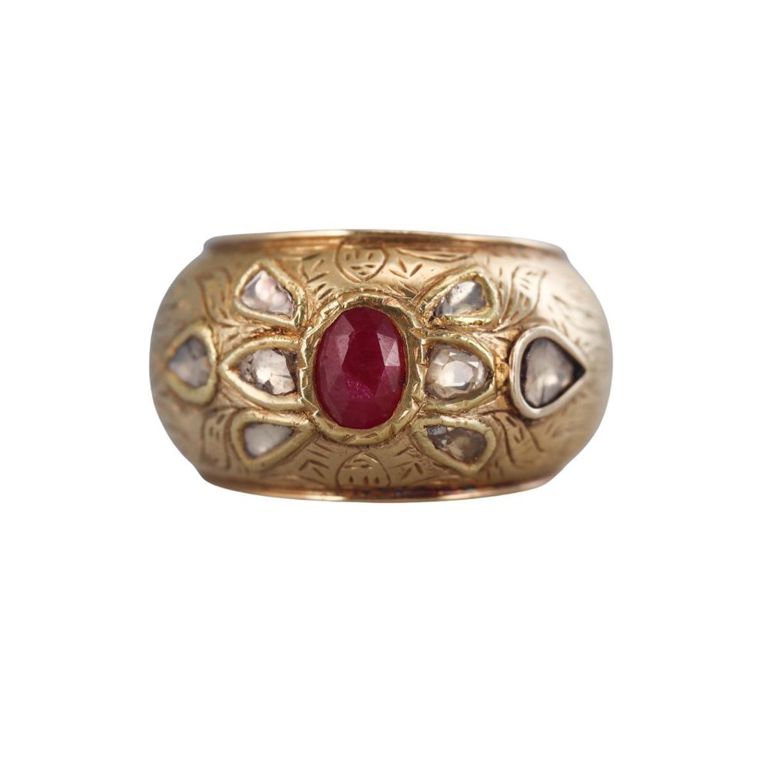 22k Gold Ruby and Diamond Ring