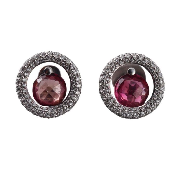18k Gold Pink Tourmaline and Diamond Earrings