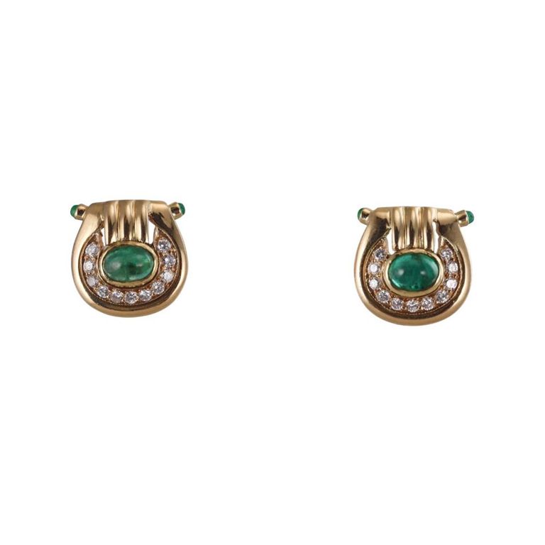 18k Gold Diamond and Emerald Earrings