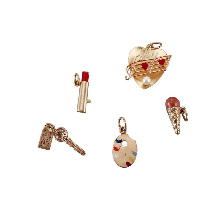 Set of 5 14k Gold Enamel Charms