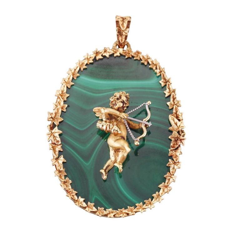 18k Gold Malachite Cherub Pendant
