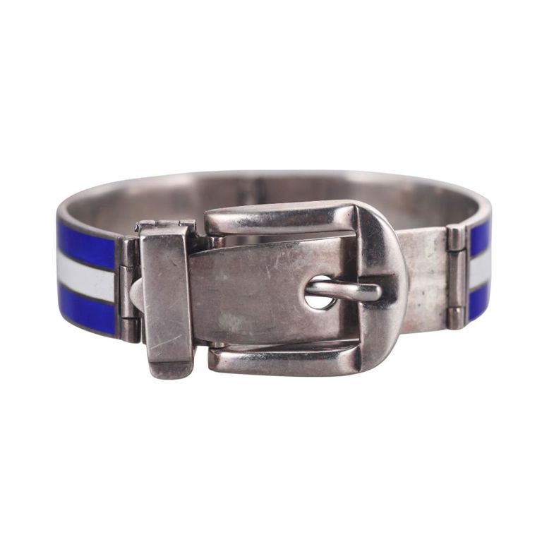 Silver Enamel Buckle Bracelet