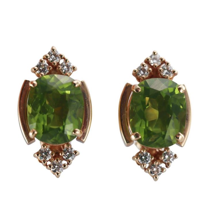 14k Gold Diamond and Peridot Earrings