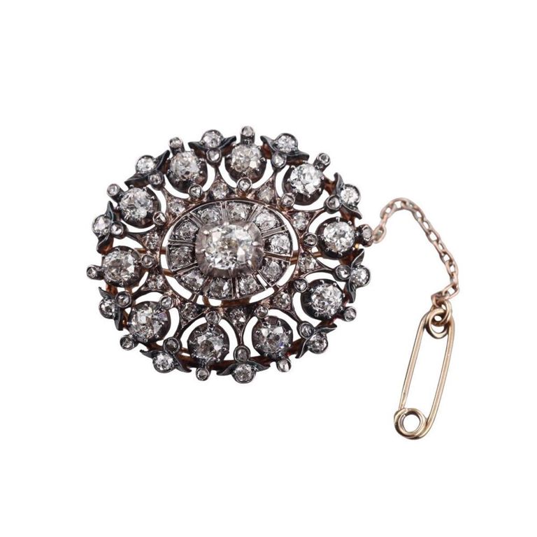 Antique Diamond Silver Gold Brooch