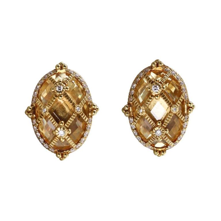 18k Gold Diamond and Crystal Earrings