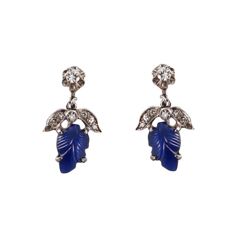 Platinum Sapphire and Diamond Earrings