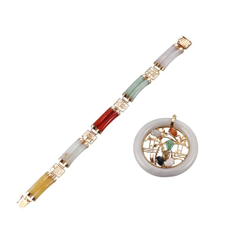 Set of 2 14k Gold Jade Jewelry