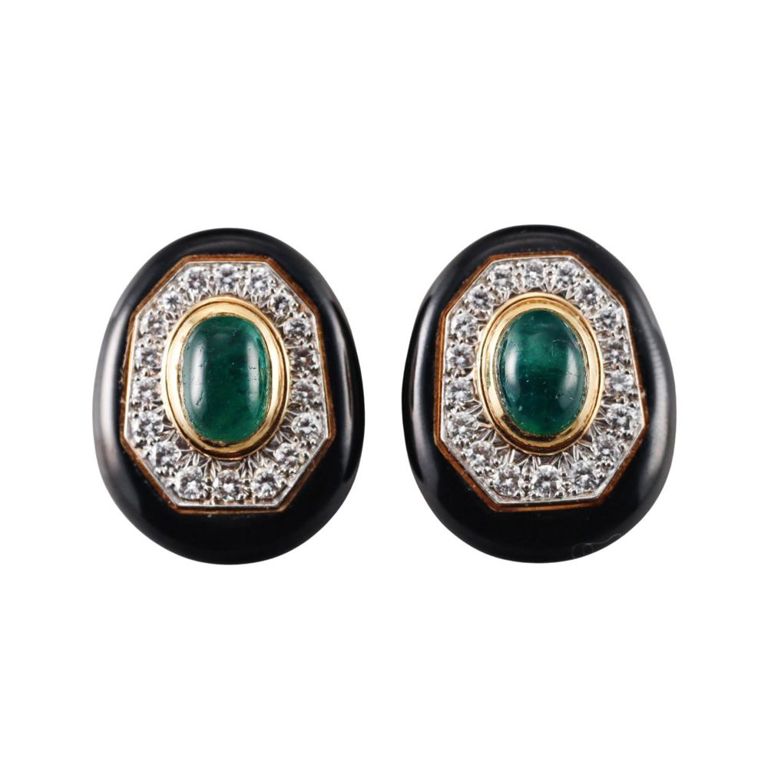 18k Gold Platinum Diamond Emerald Earrings