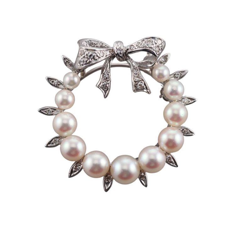 14k Gold Pearl and Diamond Brooch Pendant