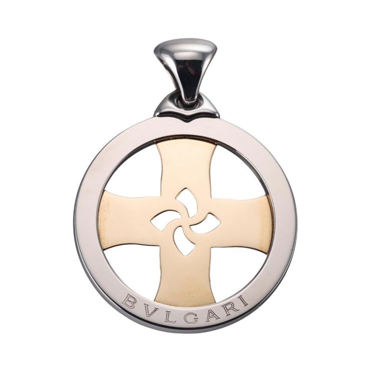 18k Gold and Steel Cross Pendant