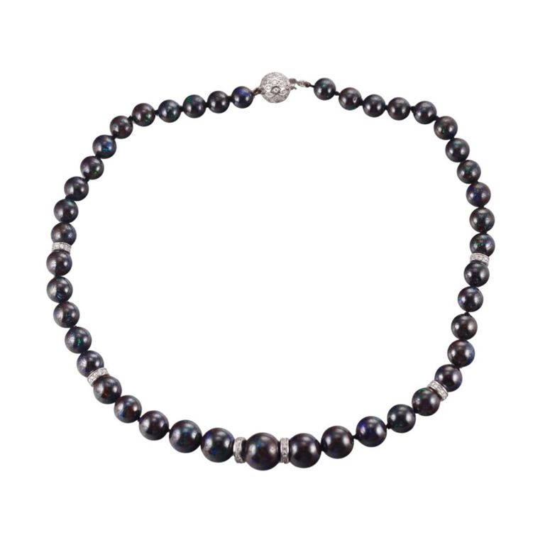Black Opal and Diamond Necklace