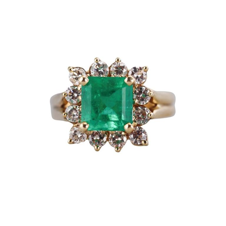 18k Gold Emerald and Diamond Ring