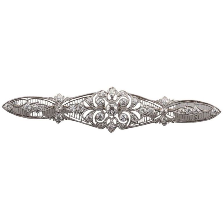 Platinum Diamond Filigree Brooch