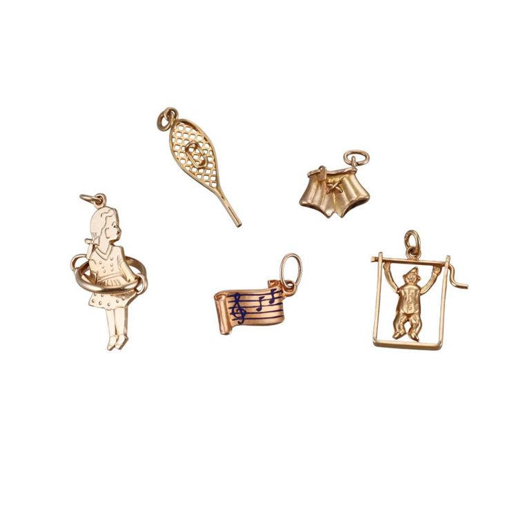Set of 5 14k Gold Charms