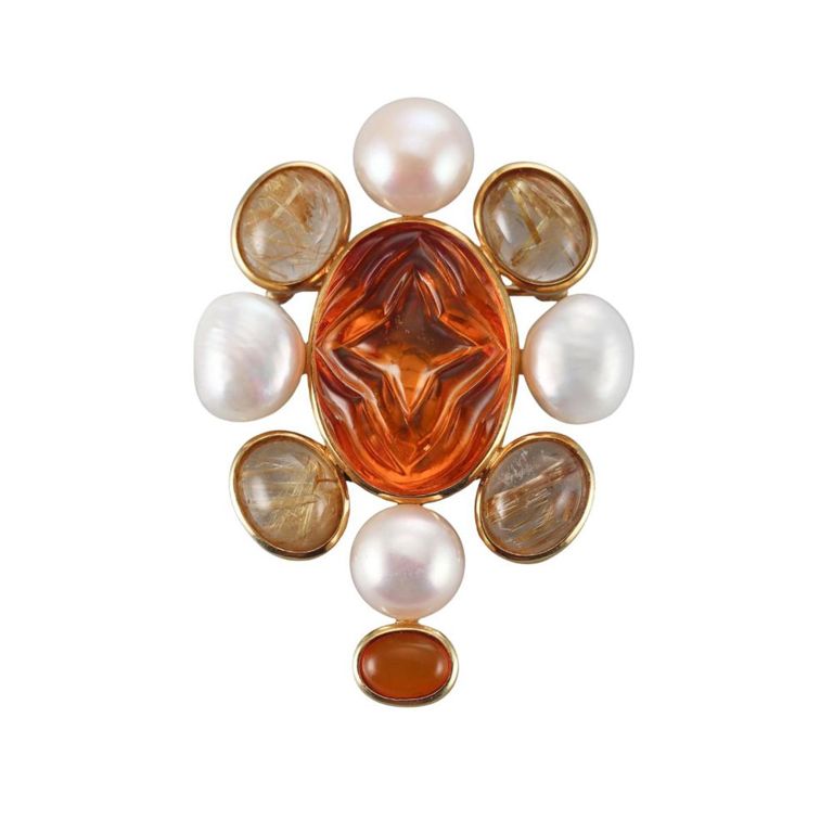 Citrine, Quartz and Pearl Brooch/Pendant