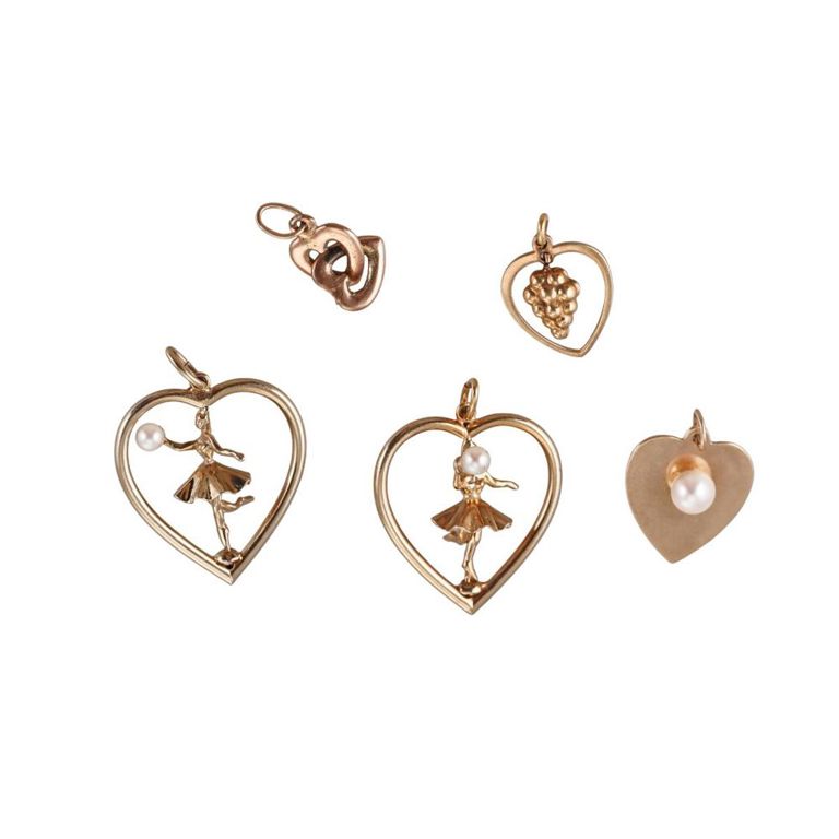 Set of 5 14k Gold Pearl Charms