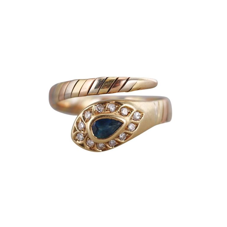18k Three-Color Gold Diamond Sapphire Snake Ring