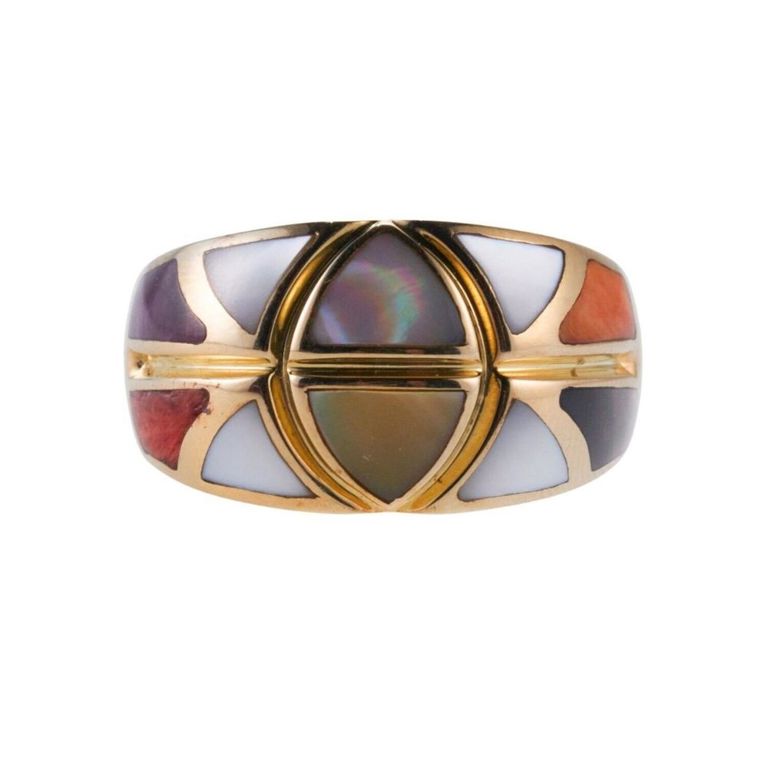 14k Gold Coral and Gemstone Ring
