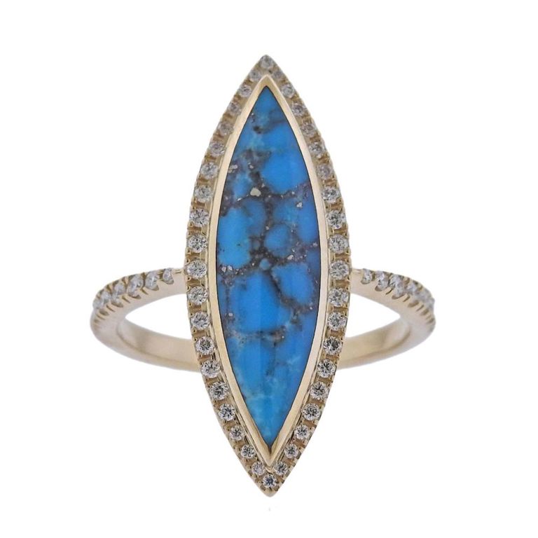 14k Gold Turquoise and Diamond Ring